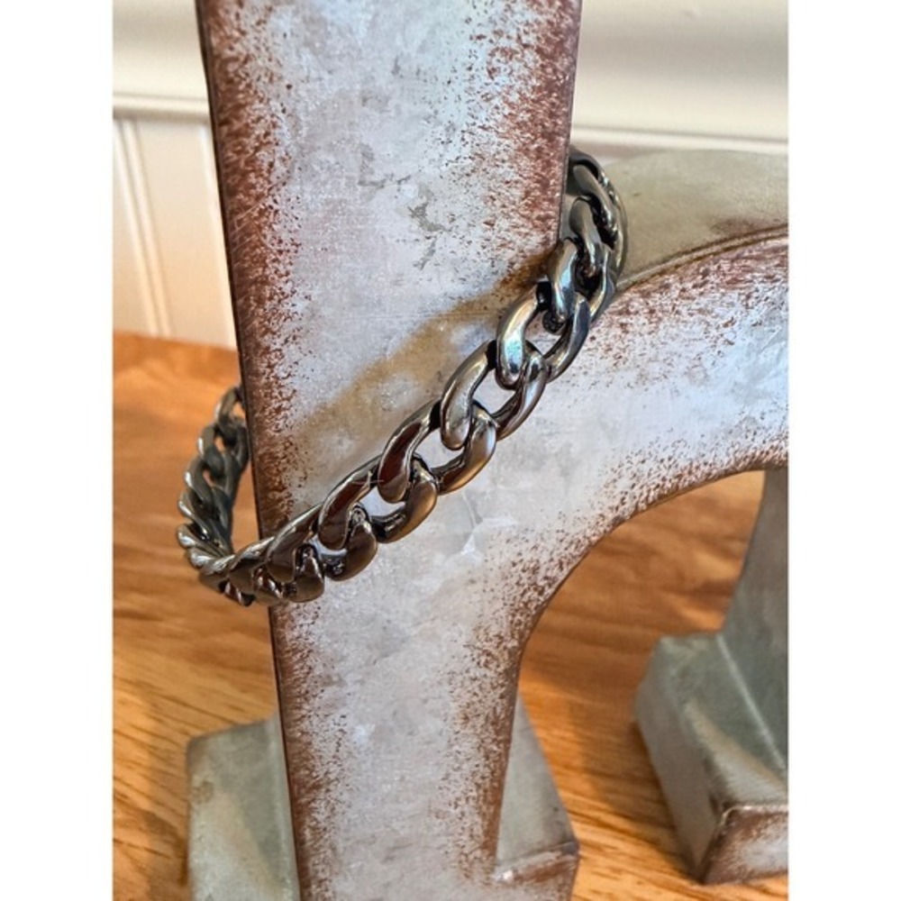 Marlyn Schiff Gunmetal Curb Chain Cuff Bracelet Chunky Link OS